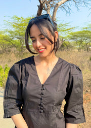 Black Cotton Poplin Top